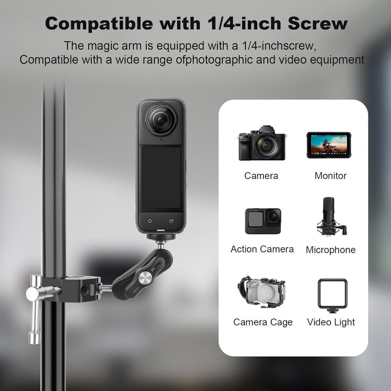 Mechrig Dual Ball Head Magic Arm Adapter with 1/4" Screw & Anti-Slip Grip - Aluminum Alloy Camera Rig Accessory for DSLR/Monitor/LED Light (68010) - Image 2